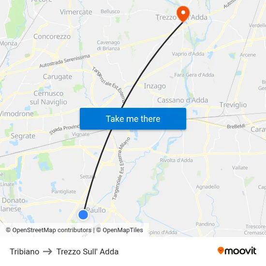 Tribiano to Trezzo Sull' Adda map
