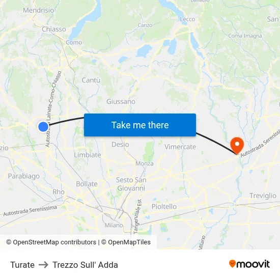 Turate to Trezzo Sull' Adda map