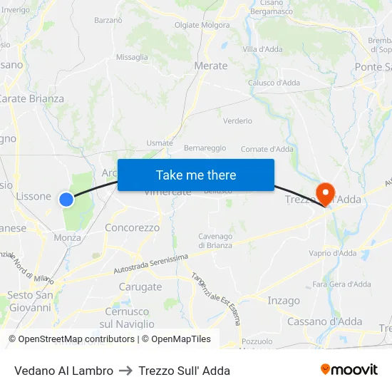 Vedano Al Lambro to Trezzo Sull' Adda map