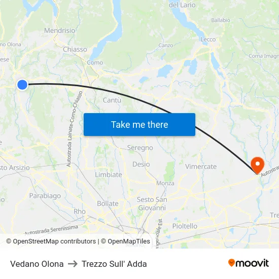 Vedano Olona to Trezzo Sull' Adda map