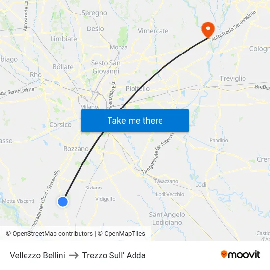 Vellezzo Bellini to Trezzo Sull' Adda map