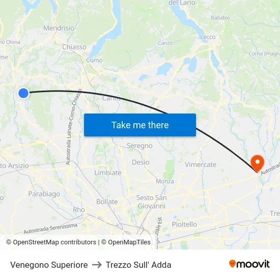 Venegono Superiore to Trezzo Sull' Adda map