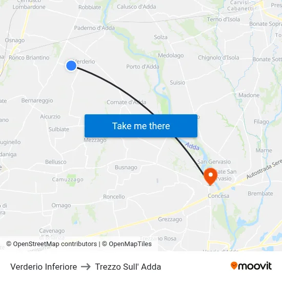Verderio Inferiore to Trezzo Sull' Adda map