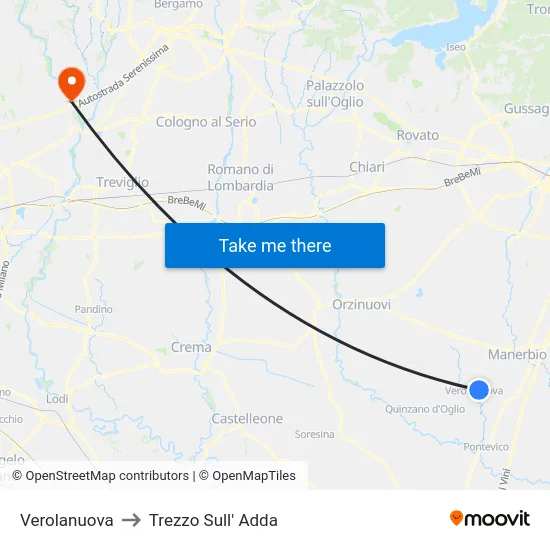 Verolanuova to Trezzo Sull' Adda map