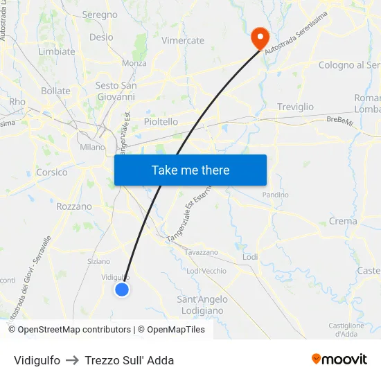 Vidigulfo to Trezzo Sull' Adda map