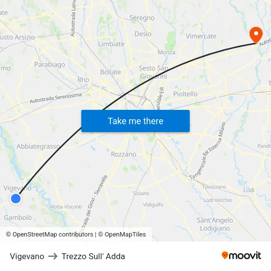 Vigevano to Trezzo Sull' Adda map