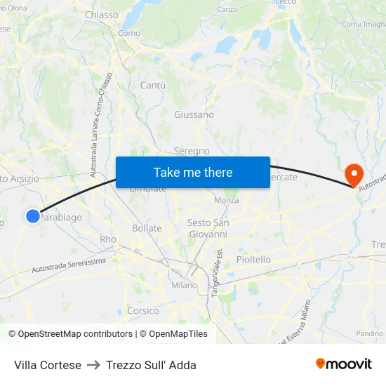 Villa Cortese to Trezzo Sull' Adda map