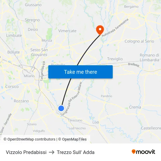 Vizzolo Predabissi to Trezzo Sull' Adda map