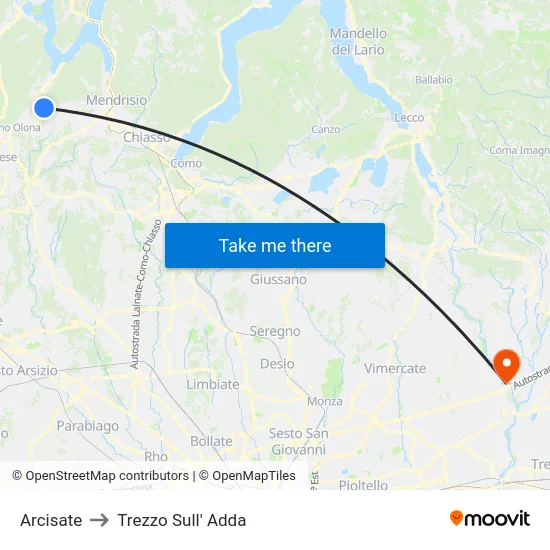 Arcisate to Trezzo Sull' Adda map