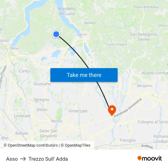 Asso to Trezzo Sull' Adda map