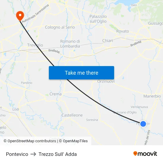 Pontevico to Trezzo Sull' Adda map