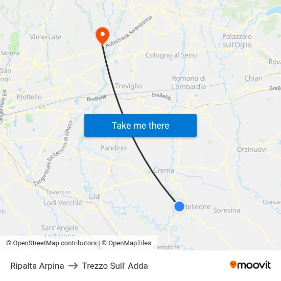 Ripalta Arpina to Trezzo Sull' Adda map