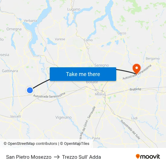 San Pietro Mosezzo to Trezzo Sull' Adda map