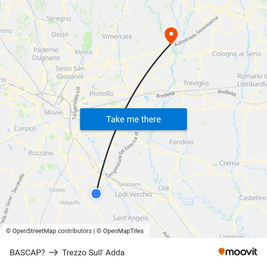 Bascap to Trezzo Sull' Adda map