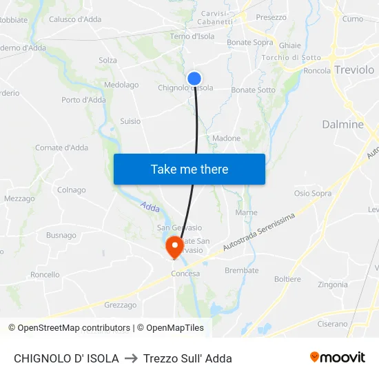 CHIGNOLO D' ISOLA to Trezzo Sull' Adda map