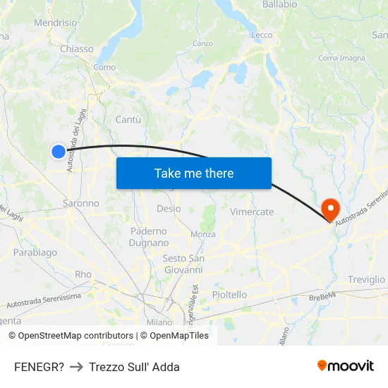Fenegro to Trezzo Sull' Adda map