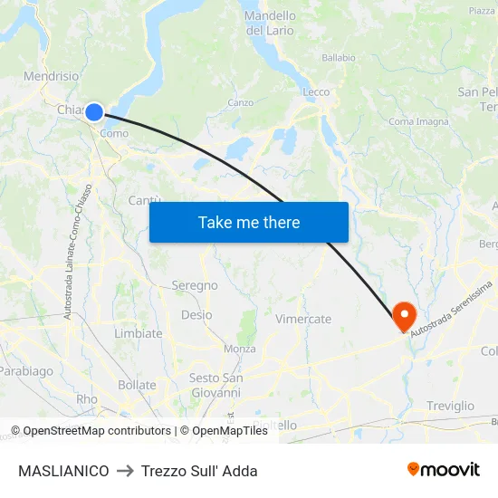 MASLIANICO to Trezzo Sull' Adda map
