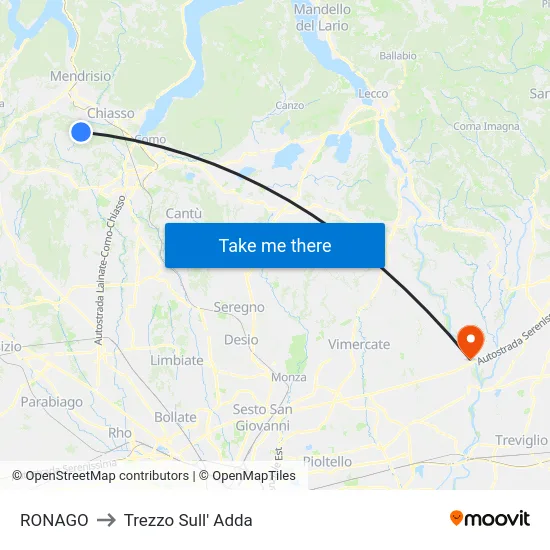 RONAGO to Trezzo Sull' Adda map