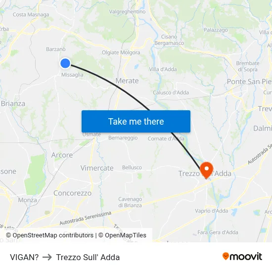 Vigano to Trezzo Sull' Adda map