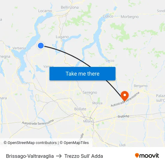 Brissago-Valtravaglia to Trezzo Sull' Adda map