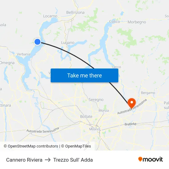 Cannero Riviera to Trezzo Sull' Adda map