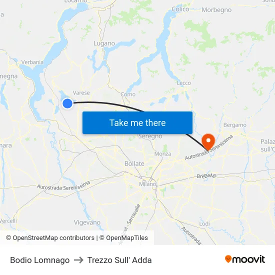 Bodio Lomnago to Trezzo Sull' Adda map