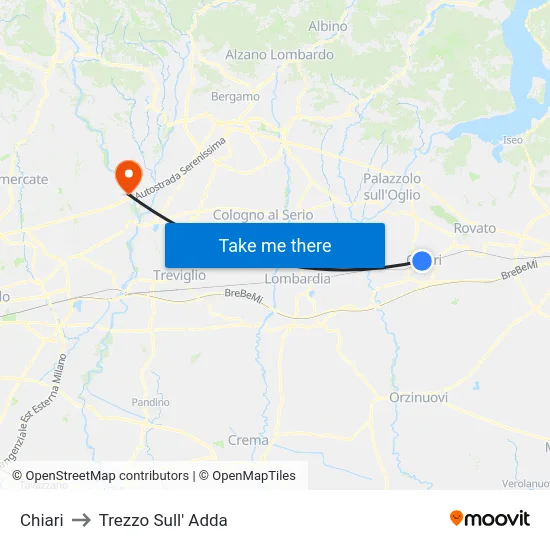 Chiari to Trezzo Sull' Adda map