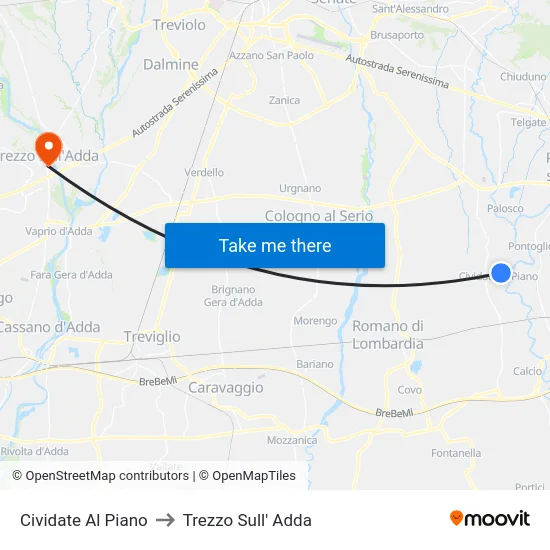 Cividate Al Piano to Trezzo Sull' Adda map