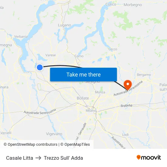 Casale Litta to Trezzo Sull' Adda map