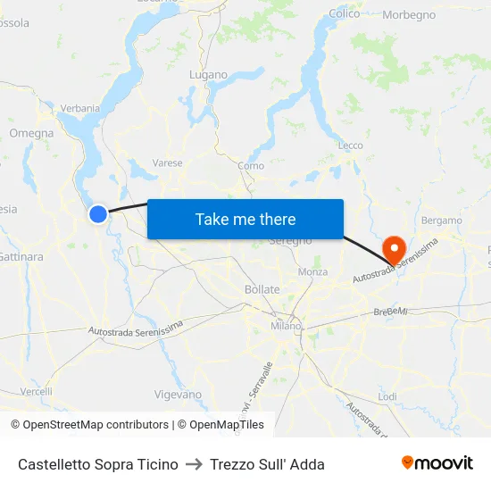 Castelletto Sopra Ticino to Trezzo Sull' Adda map
