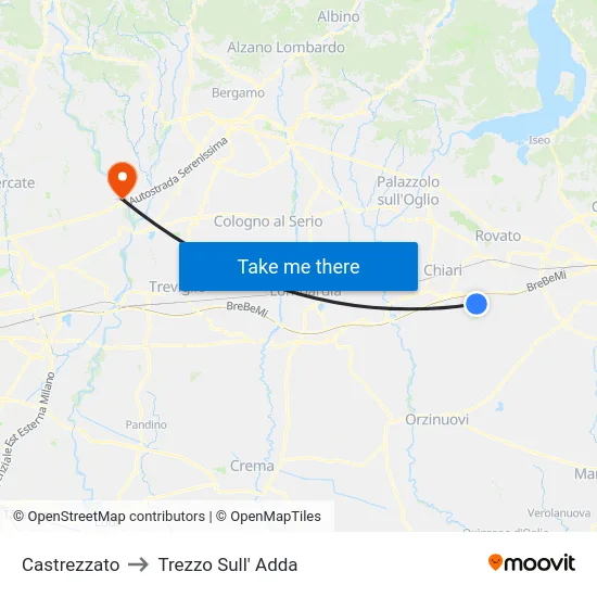 Castrezzato to Trezzo Sull' Adda map