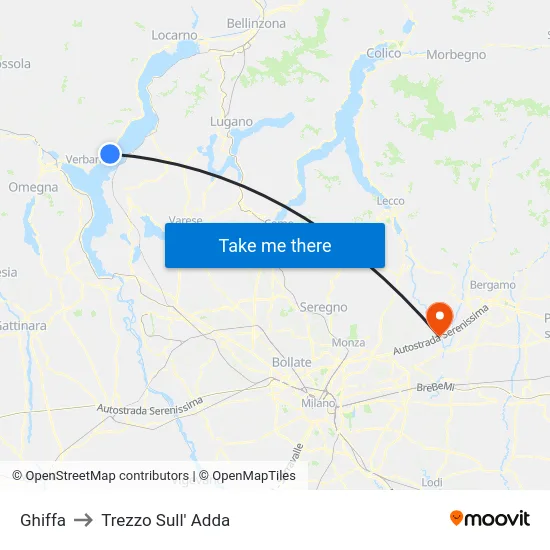 Ghiffa to Trezzo Sull' Adda map
