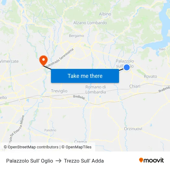 Palazzolo Sull' Oglio to Trezzo Sull' Adda map
