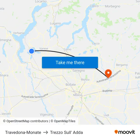 Travedona-Monate to Trezzo Sull' Adda map