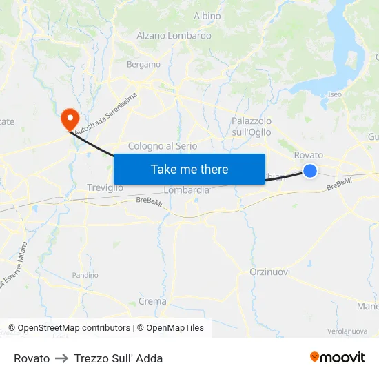Rovato to Trezzo Sull' Adda map