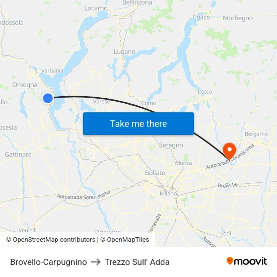 Brovello-Carpugnino to Trezzo Sull' Adda map