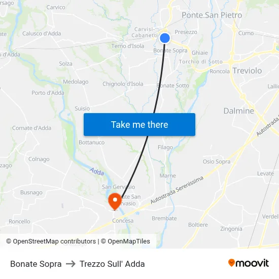 Bonate Sopra to Trezzo Sull' Adda map