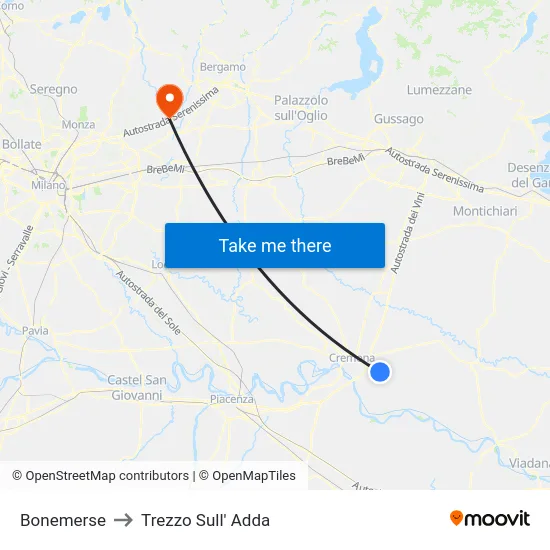 Bonemerse to Trezzo Sull' Adda map