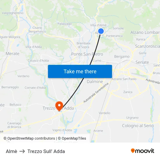 Almè to Trezzo Sull' Adda map