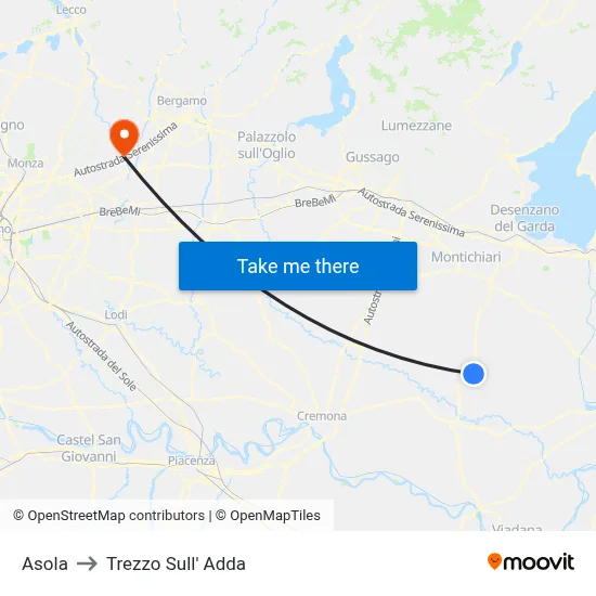 Asola to Trezzo Sull' Adda map