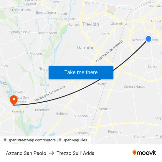 Azzano San Paolo to Trezzo Sull' Adda map