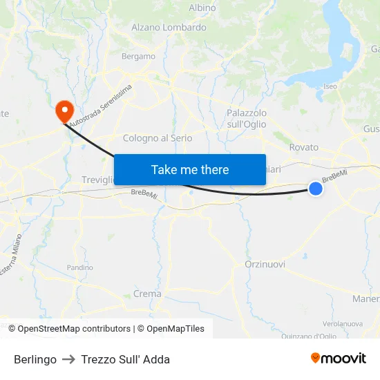 Berlingo to Trezzo Sull' Adda map