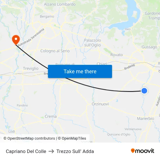 Capriano Del Colle to Trezzo Sull' Adda map