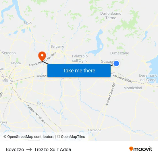 Bovezzo to Trezzo Sull' Adda map