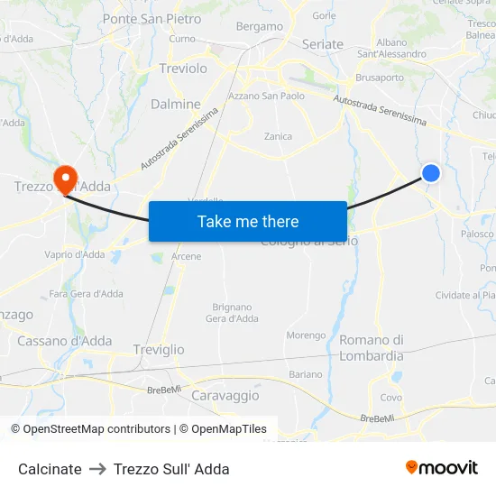 Calcinate to Trezzo Sull' Adda map