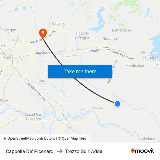 Cappella De' Picenardi to Trezzo Sull' Adda map