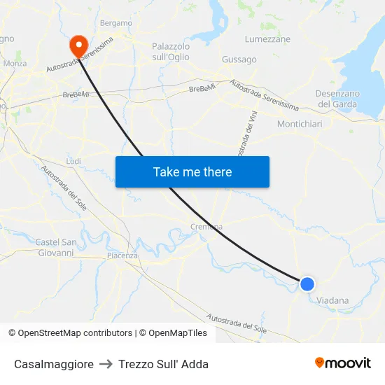 Casalmaggiore to Trezzo Sull' Adda map
