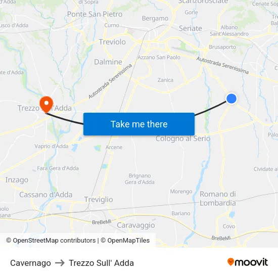 Cavernago to Trezzo Sull' Adda map
