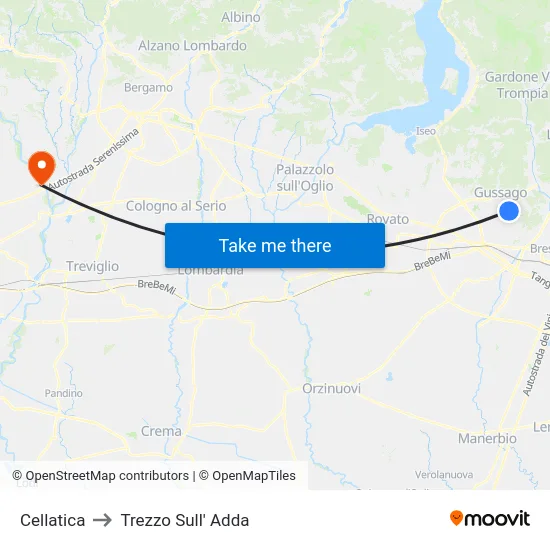 Cellatica to Trezzo Sull' Adda map