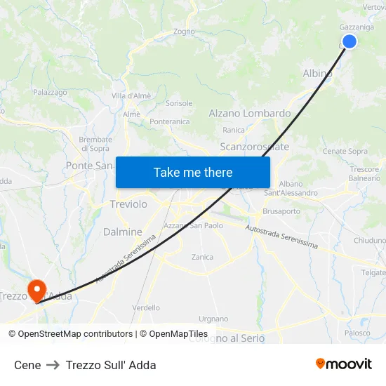 Cene to Trezzo Sull' Adda map